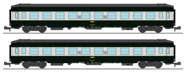 REE Modeles NW-187 - SET of 2 UIC SLEEPING CAR, High roof with grey color, Green-Alu 160 color Era IV